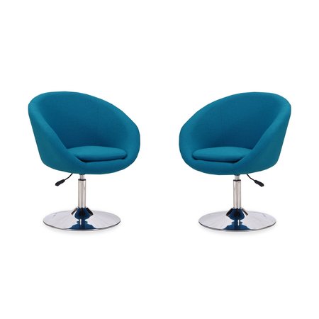 MANHATTAN COMFORT Hopper Swivel Adjustable Height Chair in Blue and Polished Chrome (Set of 2) 2-AC036-BL